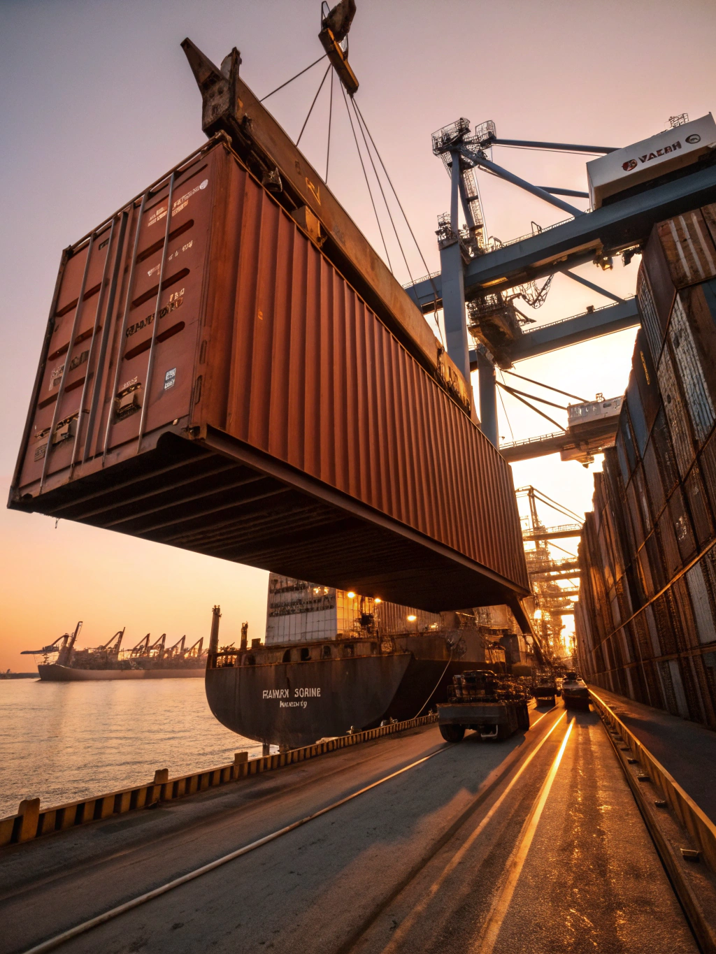 Steel materials being prepared for international shipping at a loading dock