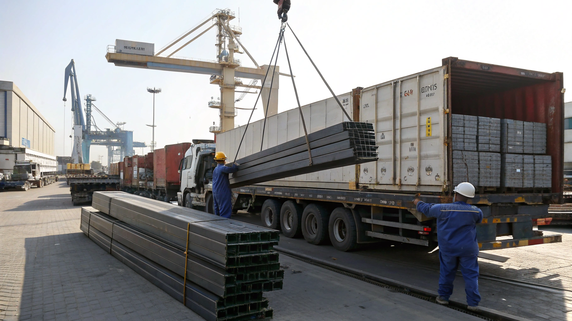 Steel products being loaded for international export