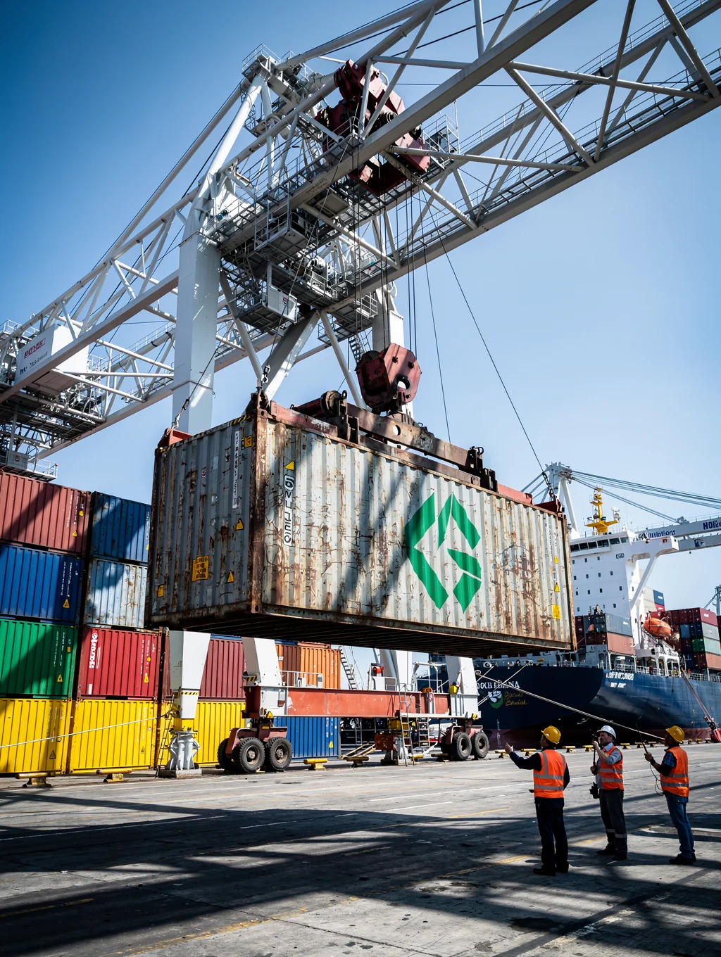 Steel cargo containers being processed at the facility